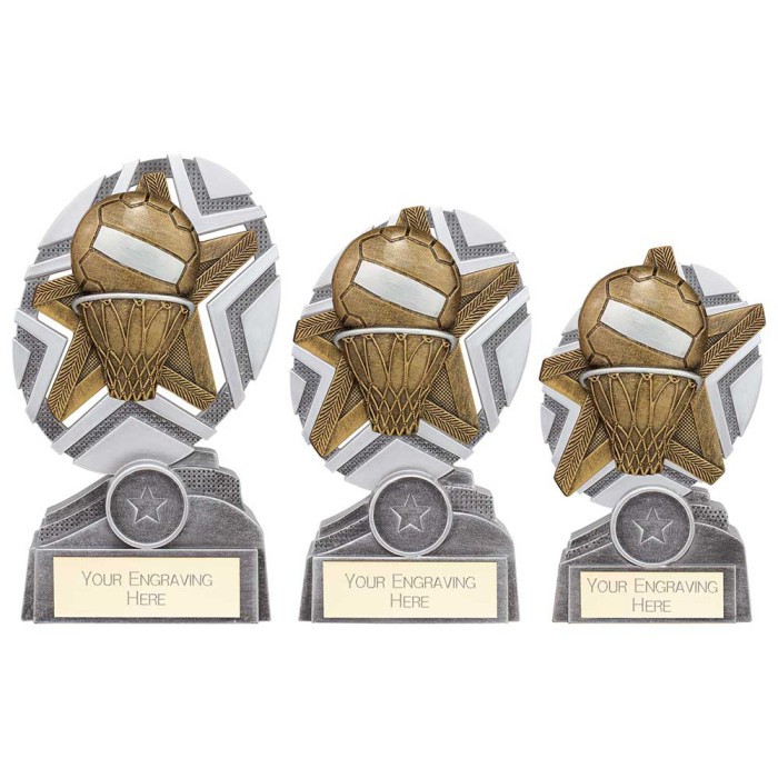 THE STARS NETBALL PLAQUE RESIN TROPHY - 3 SIZES - 130MM - 170MM
